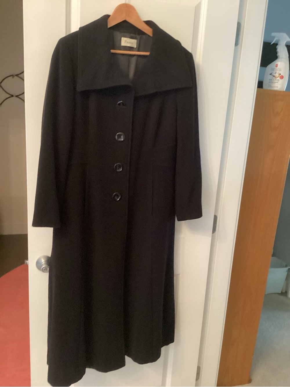 Prada Black Long-Sleeve Wool Blend Dress Coat